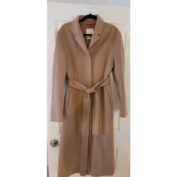 MANGO Coat Womens SZ M Camel Brown WOOL Blend Belted Handmade Overcoat Trench - Picture 2 of 13